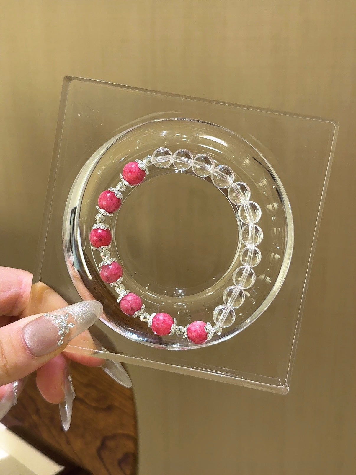 ▫️▪️ Rose stone white crystal bracelet